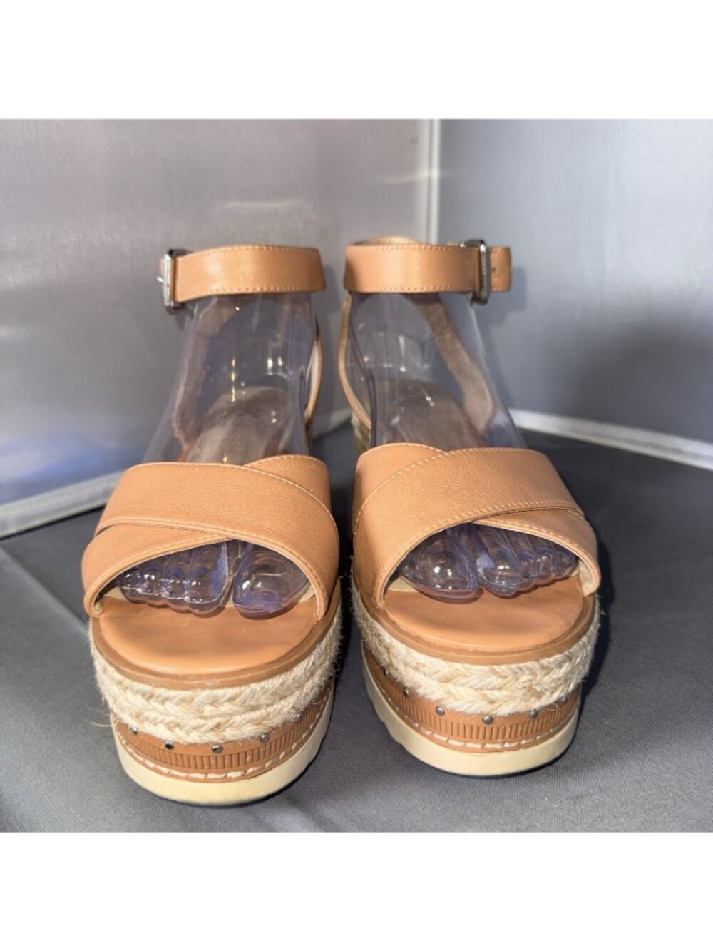 Vince Camuto Martinda Tan Leather Platform Espadrille Sandals Size 7.5 - Picture 3 of 7